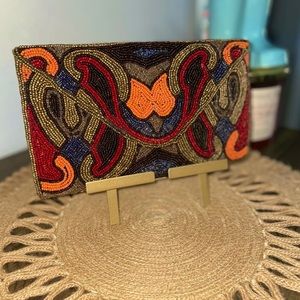 Multicolored beaded clutch